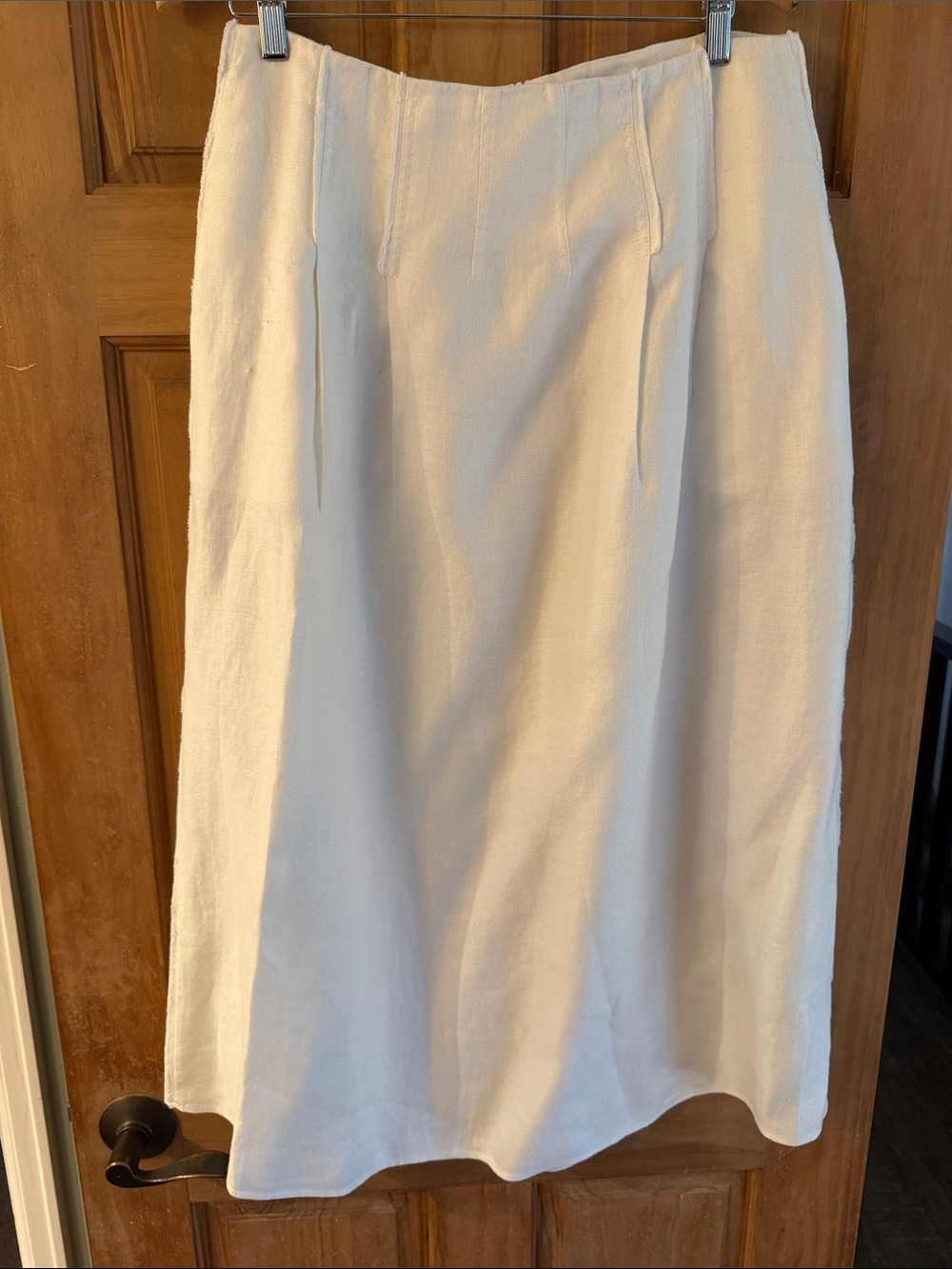 Massimo Dutti Cream A-Line Midi Skirt 100% linen